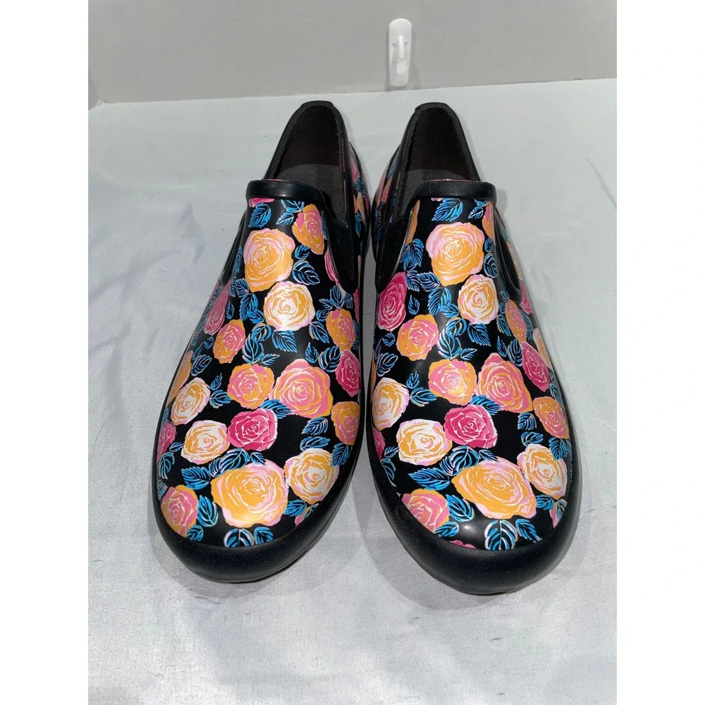 Bogs Patch Slip Rose Waterproof Garden Shoes Floral Black Multi 72742-009 Size 9